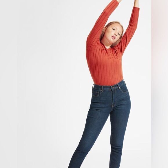 Everlane The Authentic Stretch High Skinny Ankle Jean Dark Blue Wash Size 23 New - Picture 2 of 13